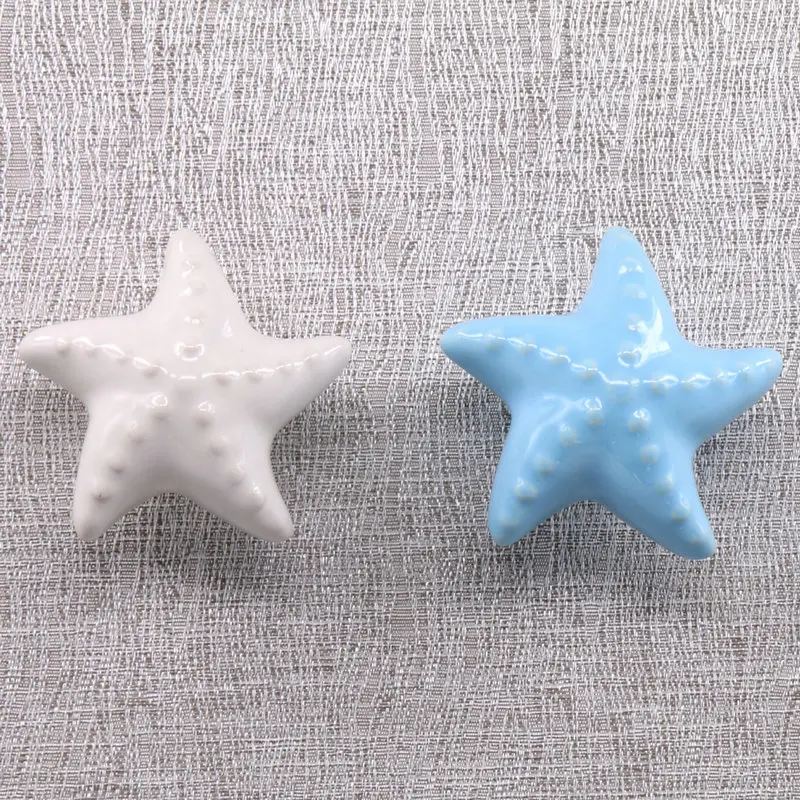 46mm Lovely Starfish Ceramic Door Knob Kid's Room Great & Fun Decor Pull Knobs For Cupboard
