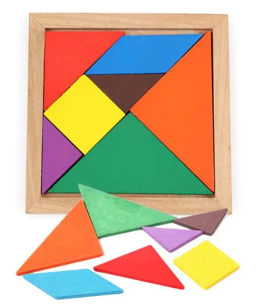 Colorful Square Wooden Tangram 7 Piece Jigsaw Puzzle Toys IQ Game Brain Teaser Intelligent Educational for Kids | Игрушки и хобби