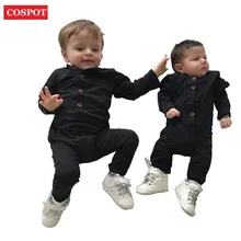 ФОТО 2016 new fashion baby boys rompers newborn cotton long sleeve jumpsuit boy autumn spring plain black gray clothes c27
