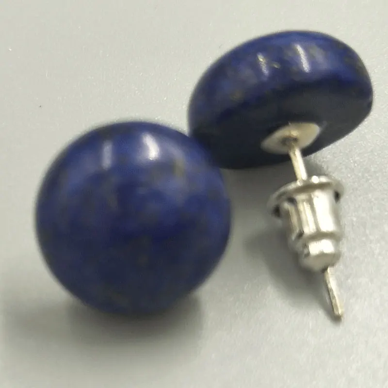

Free Shipping Women Fashion Jewelry 12mm Natural Lapis Lazuli Round Beads Stud Earrings C5231