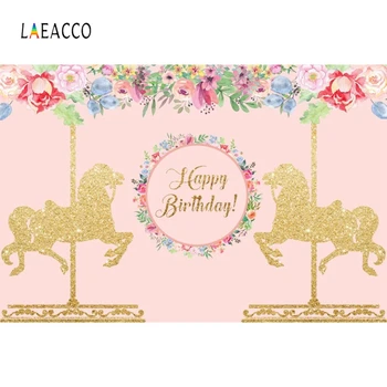

Laeacco Cartoon Carousel Birthday Party Cartoon Kid Photography Backgrounds Personalized Photographic Backdrops For Photo Studio