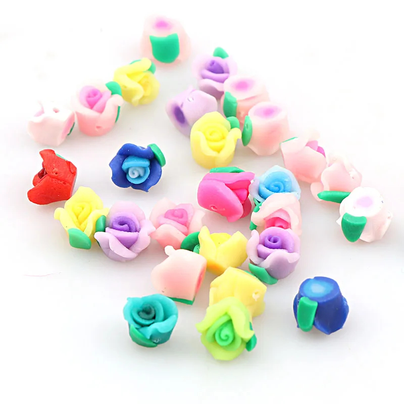 

10pieces Mini Kawaii Polymer Clay Fimo Rose Flower Flatback Beads DIY Hair Headband Decoration Jewelry Findings
