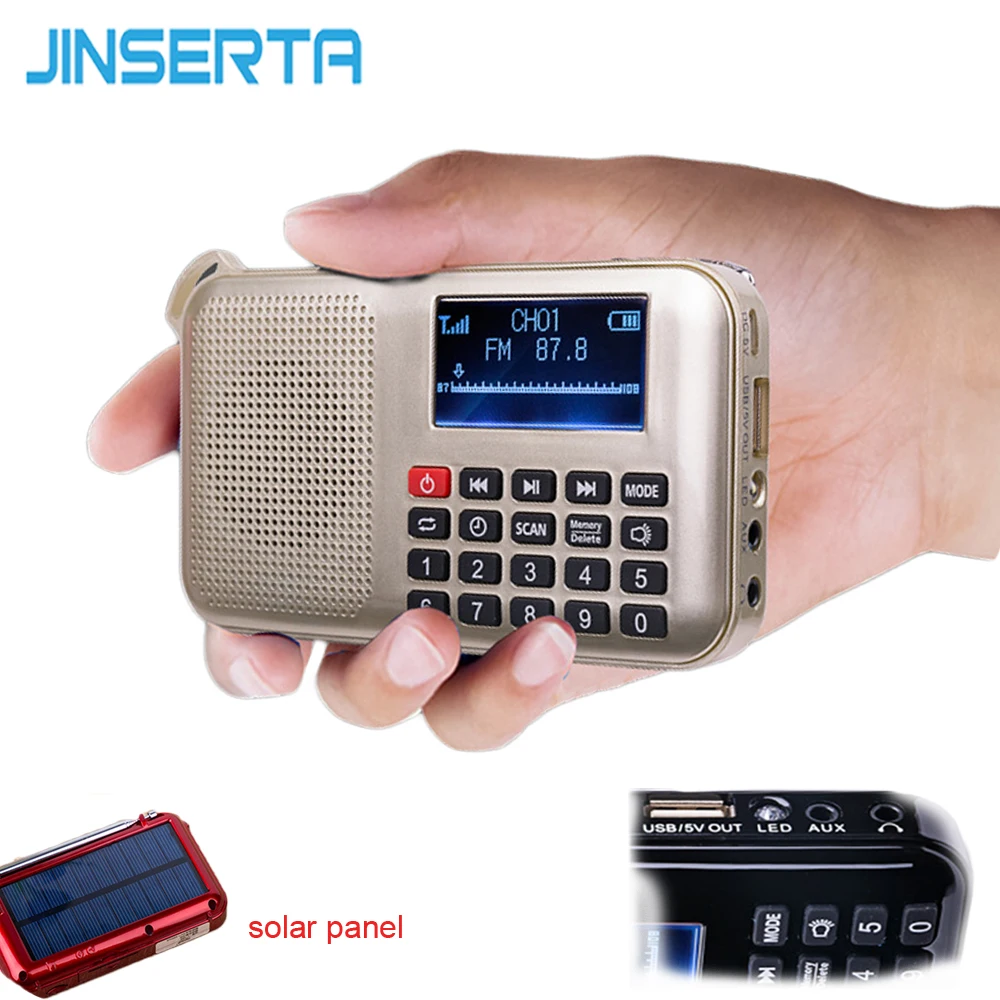 JINSERTA Солнечная FM радио мини солнечная мощность динамик MP3 музыкальный плеер аварийный Солнечная энергия ed радио с фонариком Поддержка TF карты