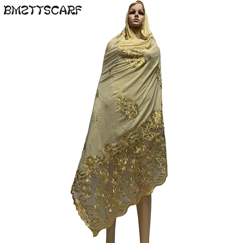 Высококачественный шифоновый шарф mulim, Женский шифоновый шарф с вышивкой, мусульманский шарф больших размеров для шали BM740 - Цвет: BM740-10