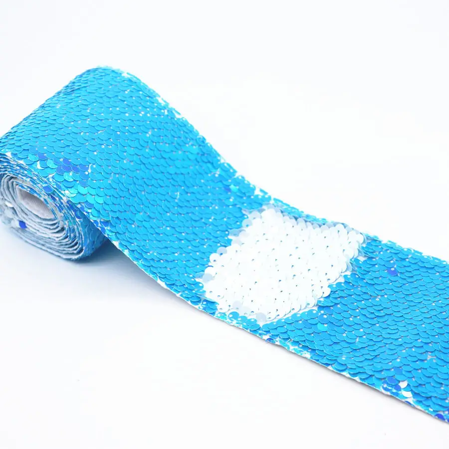 2Yard 3" 75mm Double Color Reversible Sequin Ribbon DIY Hair Bows Blingbling Handmade Materials,MD19052602 - Цвет: blue white