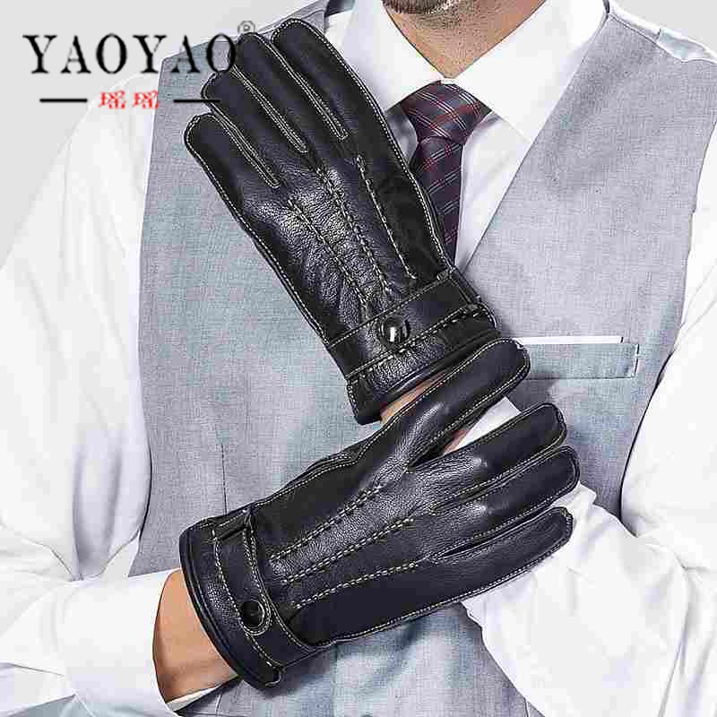 YY8701 мужские зимние из натуральной кожи черные перчатки мужские короткие классический дизайн толстый бархат теплые Luvas вождения/Езда на открытом воздухе варежки