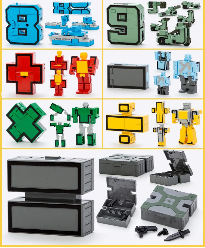 

Hot Sale Assembling Building Blocks Educational Toy Action Figure Transformation Number Robot Deformation Robot Toy for Children