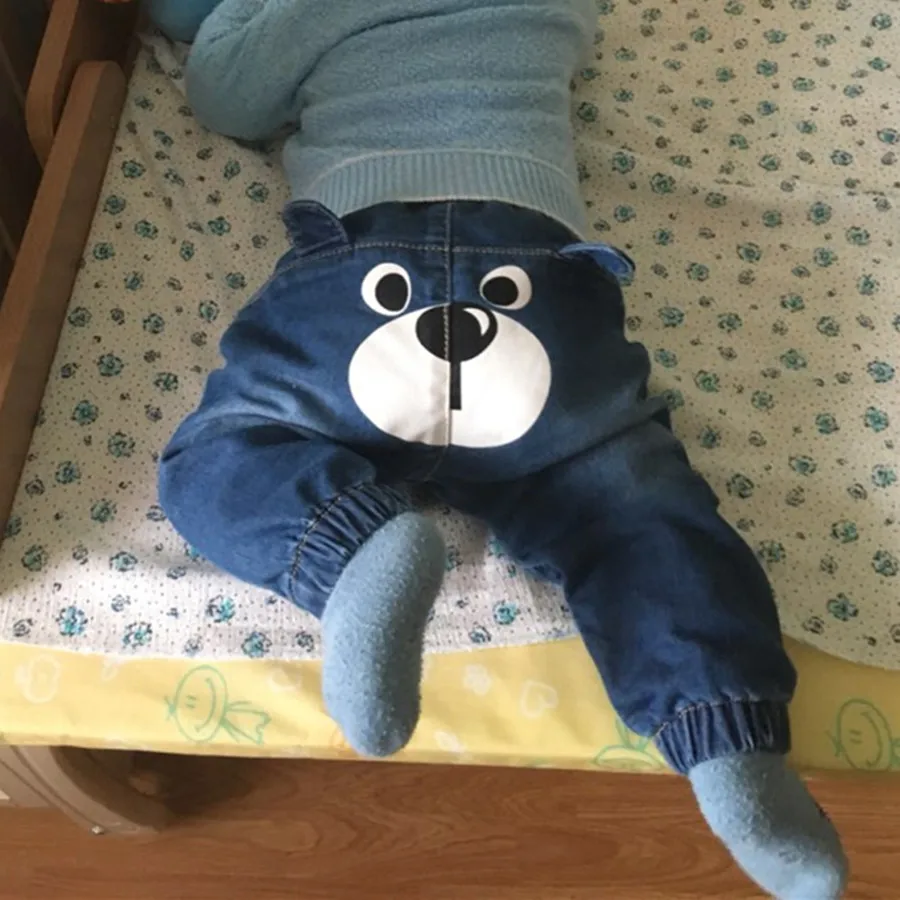 bear printed Baby Denim Jeans Pants Warm Soft Leggings Boys Girsl Newborn Bebe Harem Trousers Infant Toddler Blue Pantalones Children Clothes