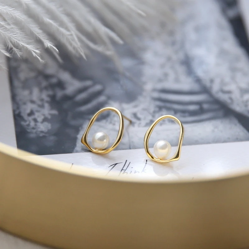 

925 sterling silver oval ring imitation pearl female earrings Beautiful perforated Earrings For Women Jewelry Engagement Gift