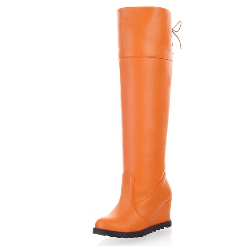 

2016 winter Thick crust Round Toe Soft leather Without lacing  Within the higher  Women Fashion Knee Boots big Size 34-41 T1607