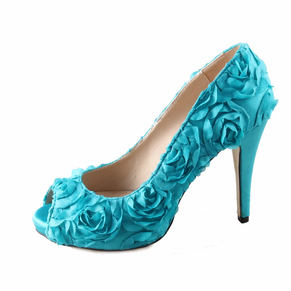 Handmade teal turquoise 3D rose flower fairy tale theme wedding font b shoes b font font