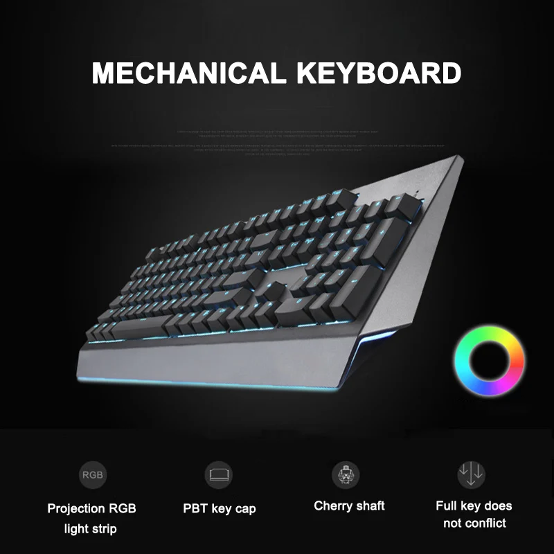 

USB Wired Mechanical Keyboards with RGB Backlit 104Keys Gaming Keypad for PC Computer SL@88