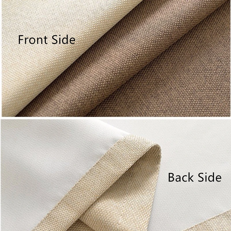 Window Curtains Blackout Faux Linen Curtains for Living Room Bedroom Cortinas de cocina Beige Coffee Stitching Made