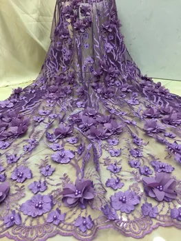 

Beautiful Purple Wedding Lace Fabric 3D Flowers French Lace Fabrics For Wedding Dress French Tulle Lace Nigerian Fabric