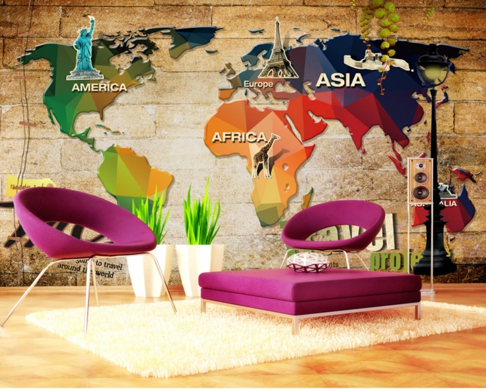 Free Shipping European Classical Retro Tv Sofa Background Wall Colorful World Map Living Room Wallpaper Restaurant Hotel Mural Wallpapers Aliexpress