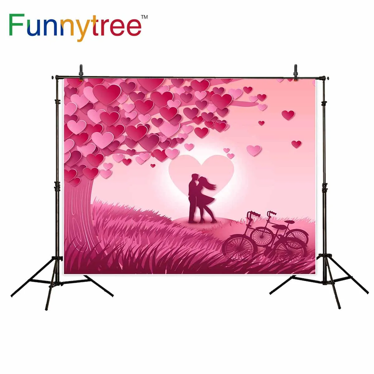 Funnytree фотография backdropsPink в форме сердца листья велосипед влюбленные целуются для