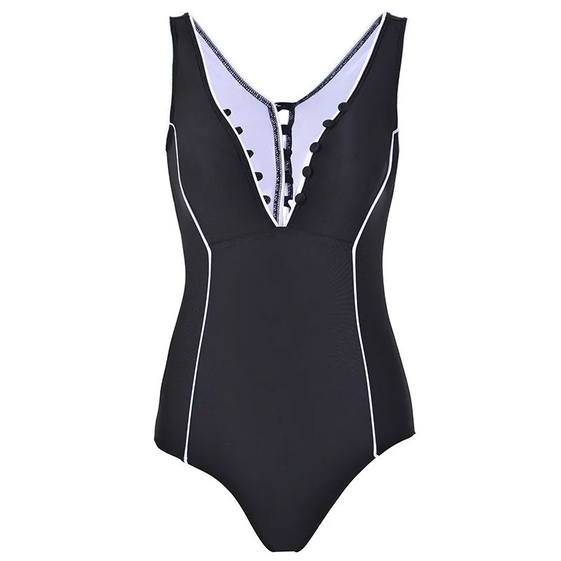 2017 Plus Size Women's One piece Swimsuit Button Sports Steel Gather