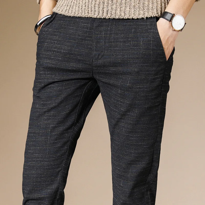 

2019 Brand Men pencil Pants Casual Mens Business Trousers Classics Mid weight Straight Full Length breathing Pant Linen cotton