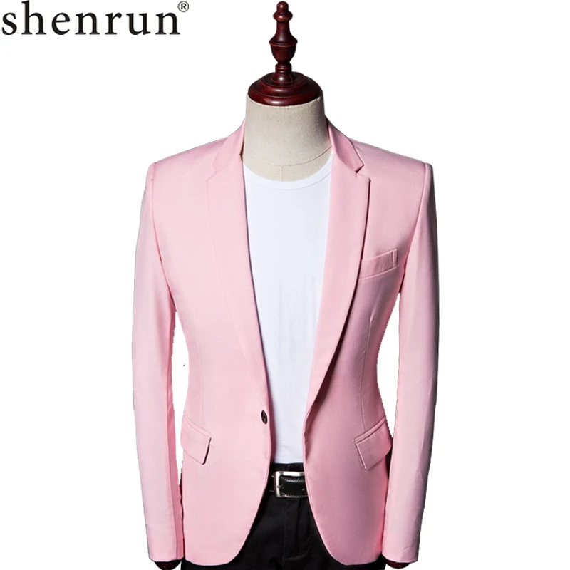 

Shenrun Men Suit Jacket Slim Fit Casual Fashion Formal Blazer Jackets Pink Single Button Wedding Costumes Party Prom Stage