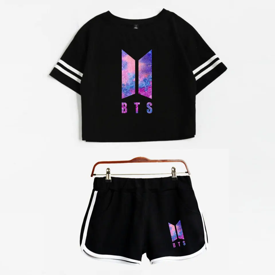 

KPOP LOVE YOURSELF New Design Kpop Summer Hot Sale Shorts And T-shirt Hip Hop Print Women Crop Top Casual Clothes Plus Size 4XL
