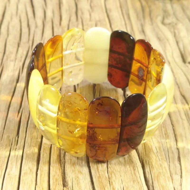 Yowei настоящий янтарный браслет для мужчин, подарок, Роскошный натуральный многоцветный Браслет из натурального бисера, растягивающийся браслет, ювелирное изделие из приморского янтаря