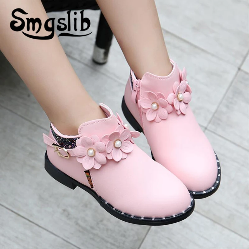 

SMGSLIB girls boots Spring Autumn Waterproof PU Leather Children Shoes Flower Kids Girls Boots for Toddler Girls Martin Boots