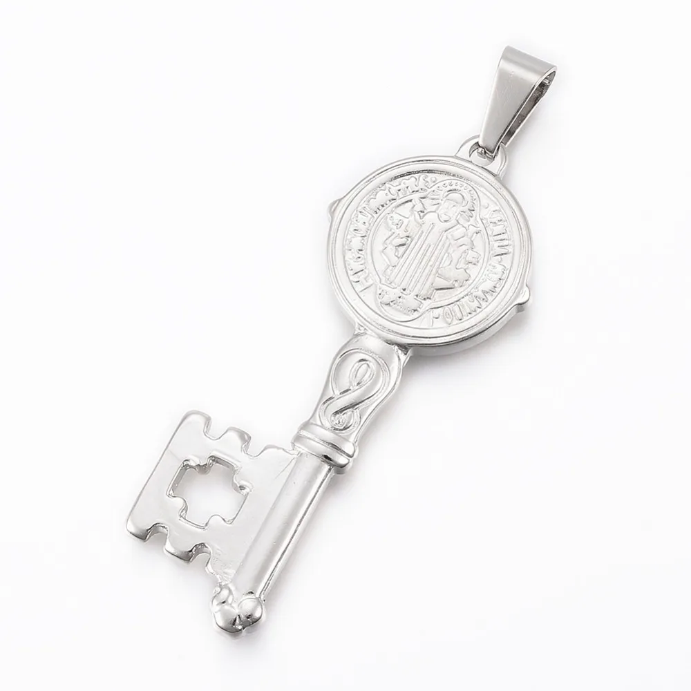 

PandaHall 10pc 52x20.5x3mm Hot Sale 304 Stainless Steel Big Metal Jewelry Necklace Dangle Charming Pendants Key with San Benito