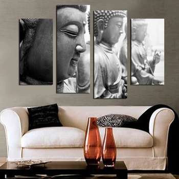 

Canvas HD Prints Posters Living Room Home Decor 4 Pieces Buddha Face Paintings Modern Portrait Stone Pictures Wall Art