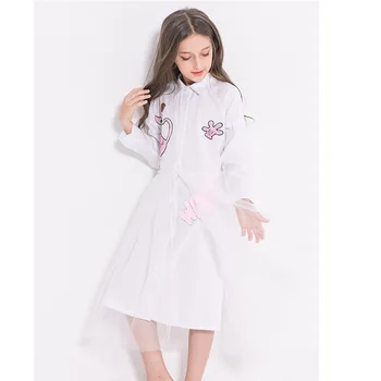 

Autumn a White Blouses for Girls Sequined Cat Unique Design Clothes for girls 12 years old Lace Patch Shirtdress Toddler Kids