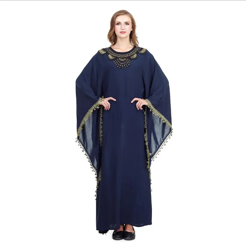 

Bat sleeve Fashion Muslim abaya islamic clothes female embroidery stitching kimono dubai kaftan robe turkish abaya wq1101