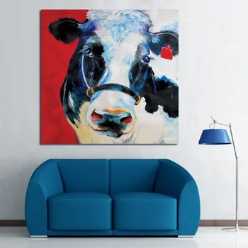 

100%Free Shipping Hand Painted Animal Oil Painting Adorable Cow Farm Theme Art Wall Home Decoration