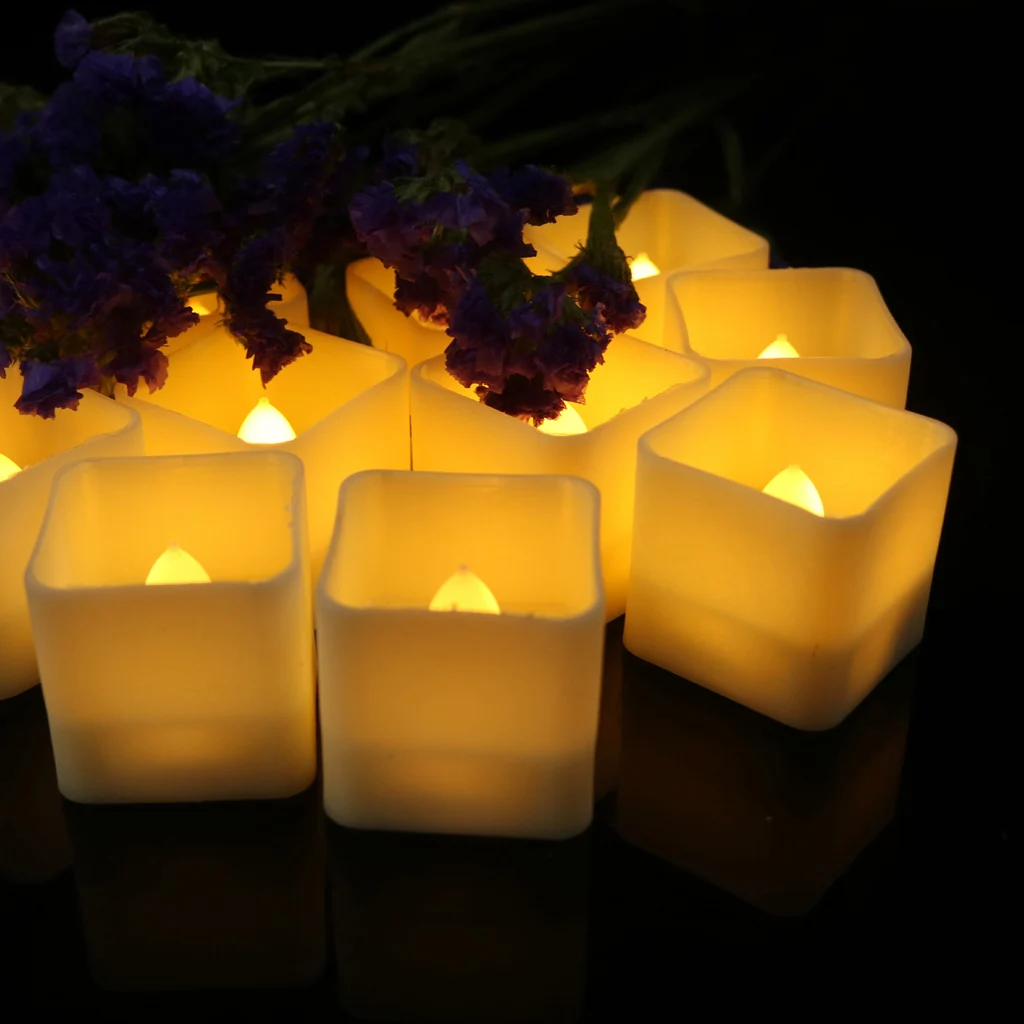 Baoblaze Cube Shaped Flameless Votive Candle Flickering Tea Light Battery Candle with On/Off Swtich for Wedding Decor
