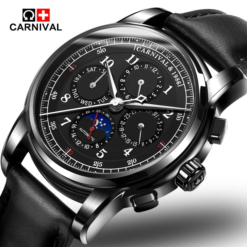 

Men's Automatic Mechanical Watch Genuine Leather Multi-functional Fashion Luminous Wwaterproof Watch relogio masculino 2018 New