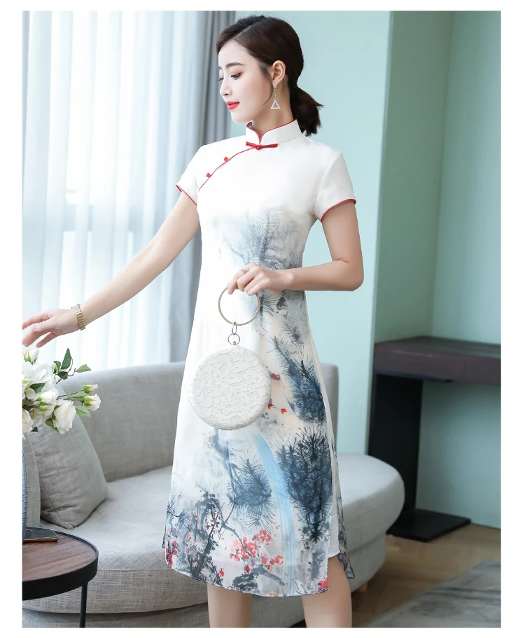 Летнее китайское стильное Чонсам в ретростиле, короткое Qipao Vinatge, традиционное платье с рисунком для женщин, девочек, короткий рукав, Qi Pao