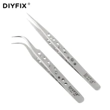 DIYFIX Precision Electronics Tweezers Anti-static Curved Straight Tip Stainless Forceps Phone Repair Hand Tools Sets