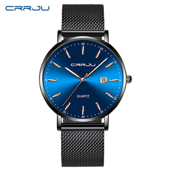 CRRJU men watch Top Brand Luxury men's wristwatch Fashion Casual ultra-thin Minimalist watch Quartz date clock Relogio Masculino - Цвет: black blue rose