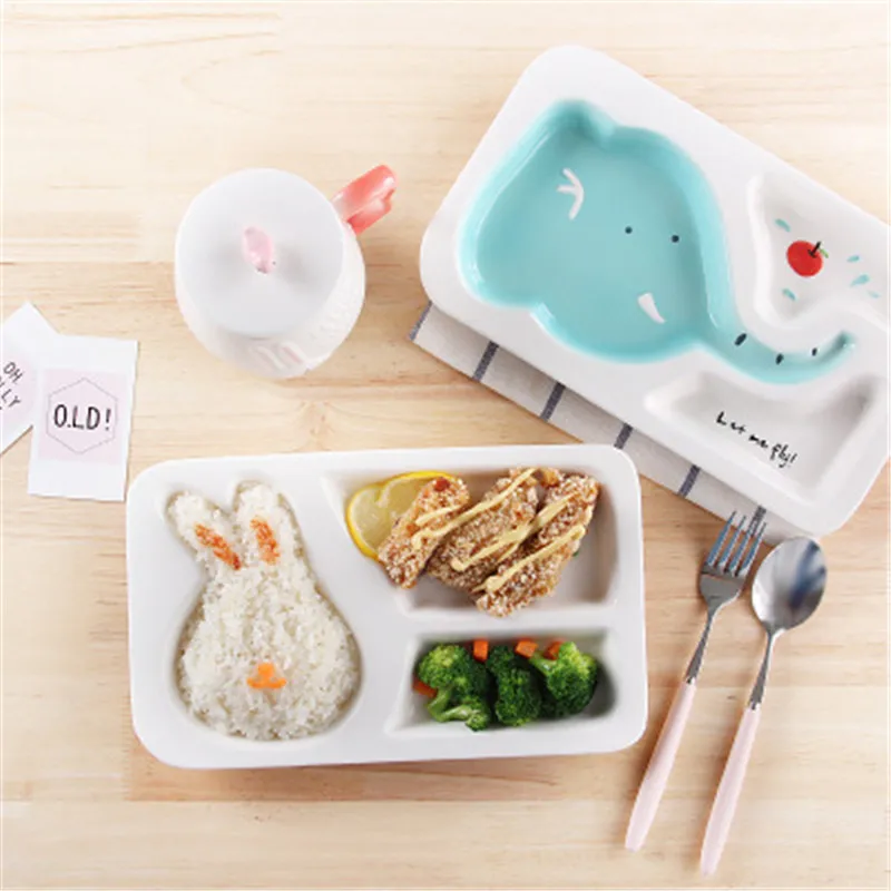 ideacherry Babies Cute Cartoon Plate Girls Boys Children Dinner Feeding Dinnerware Plate for Kids Gift Ceramic Divided Bowl Tray ideacherry Babies Cute Cartoon Plate Girls Boys Children Dinner Feeding Dinnerware Plate for Kids Gift Ceramic Divided Bowl Tray