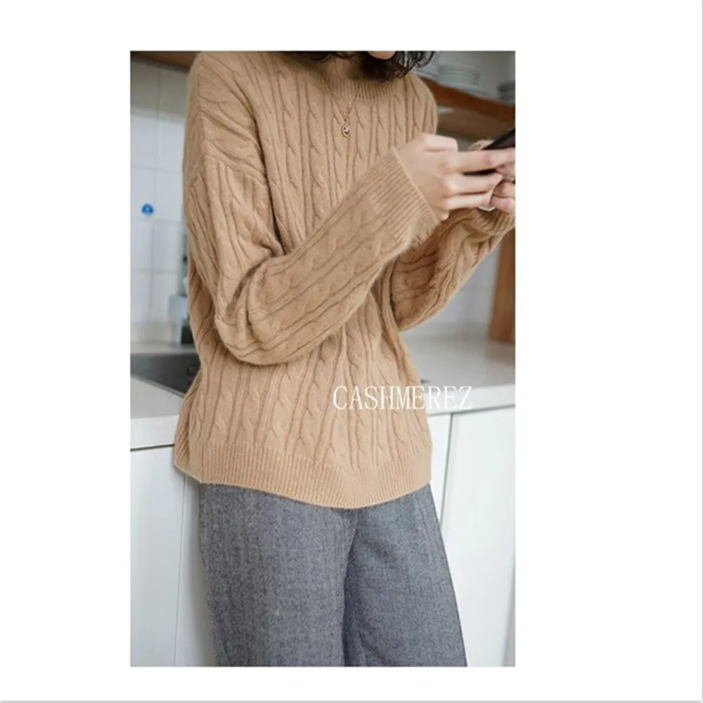 cashmere sweater female head round neck short loose thickening twist solid color knitted sweaters women autumn winter pullover