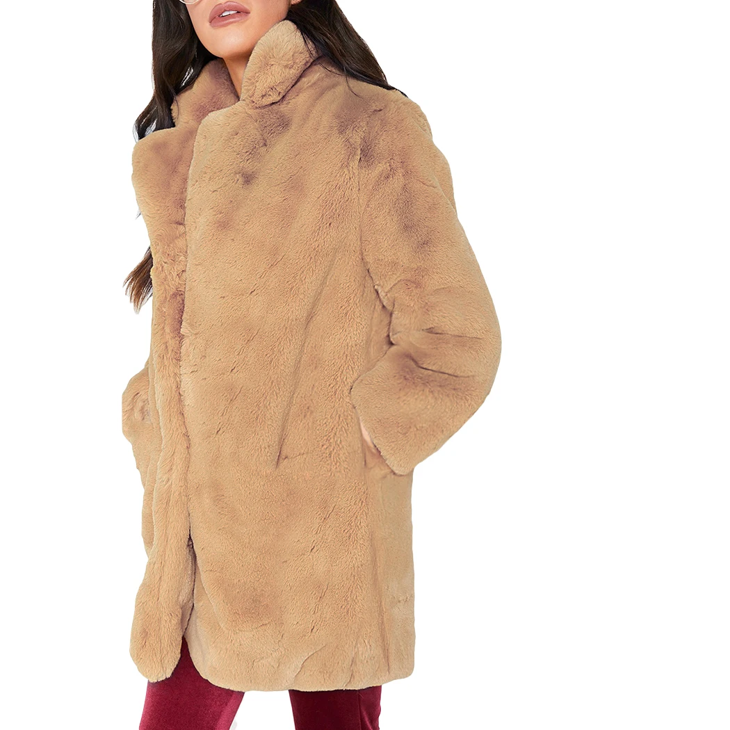 Winter Women Long Faux Fur Coat Thick Plush Outerwear Turn Down Collar Female Hairy Furry Overcoat Plus Size Manteau Femme Hiver