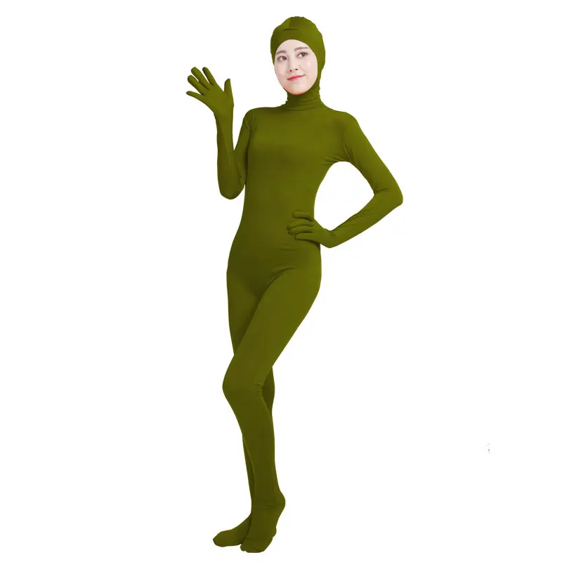 Ensnovo, женские костюмы Zentai, для взрослых, с открытым лицом, на все тело, спандекс, лайкра, колготки, черный Zentai, костюмы для косплея, боди - Цвет: Army Green