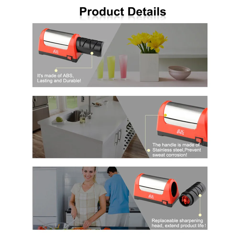 GRINDER Kitchen Sharpening Stone Two Stages Diamond Kitchen Knife 2 slot Electric Diamond Steel Ceramic Knife Sharpener EU plug05