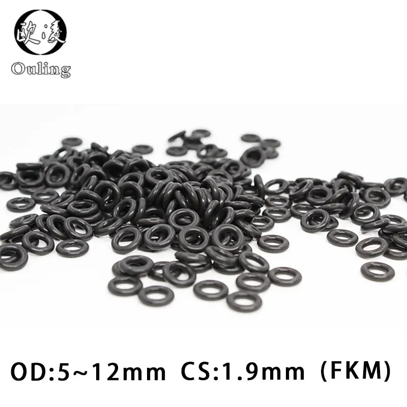 

10PCS/lot Fluorine rubber Ring Black FKM O ring Seal 1.9mm Thickness OD5/6/7/8/9/10/11/12mm Rubber O-Ring Seal Oil Ring Gasket