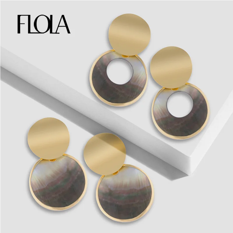 

FLOLA Summer Abalone Earrings with a Pendant Boho Shell Earrings 2019 Abalone Jewelry Lady Gold Earrings Schelp Oorbellen ersp71