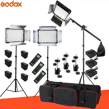

6PCS Batteries+Godox 3xLED500LRC 3300-5600K Bi-color Wireless Remote Video Light Lighting Kit+2m Stand+Boom Arm+USB Chargers+Bag
