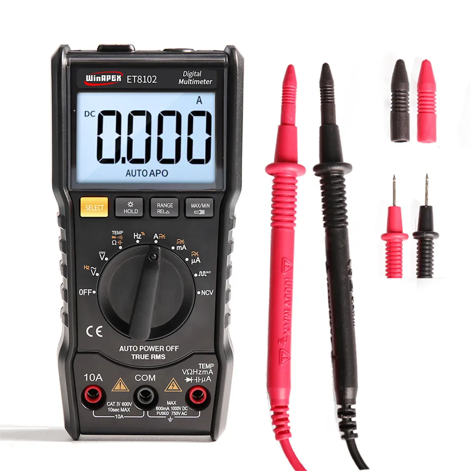 Koop WinAPEX ET8102 Digitale Multimeter 6000 Counts True RMS Zaklamp Digitale Voltmeter 1000 V 10A AC DC Ampèremeter Pocket Multimeter