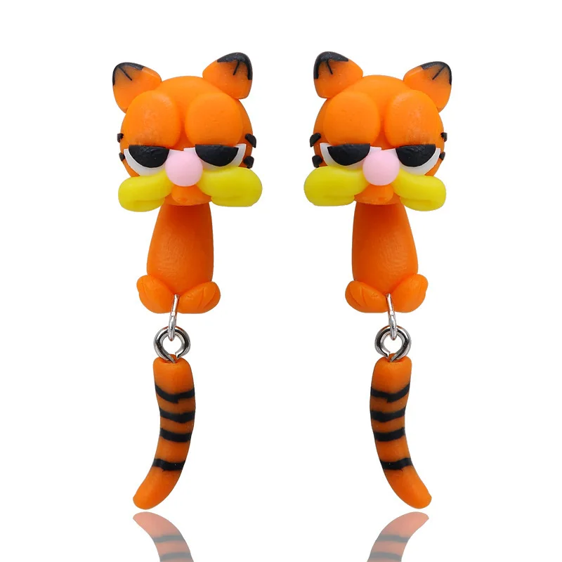 Новая мода ручной работы Полимерная Марио глина лиса серьги-гвоздики в форме растения для женщин девочек 3D милый мультфильм животных серьги Ювелирные изделия Подарки - Окраска металла: Garfield