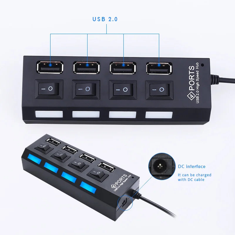 Sovawin usb-хаб 2,0 высокоскоростной 4 Usb порт сплиттер адаптер вкл/выкл переключатель 480 Мбит/с Hab для ПК/ноутбука/Мыши приемник
