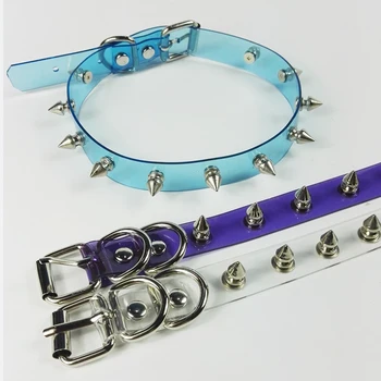 Wholesale Handmade Punk Gothic Blue Purple Pink Vinyl Transparent Spikes Choker Clear PVC Collar Necklace
