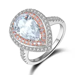S925 Серебро Изящные ювелирные кольца для Для женщин капли воды розовый фианит Diamant большая груша Форма свадебные кольца
