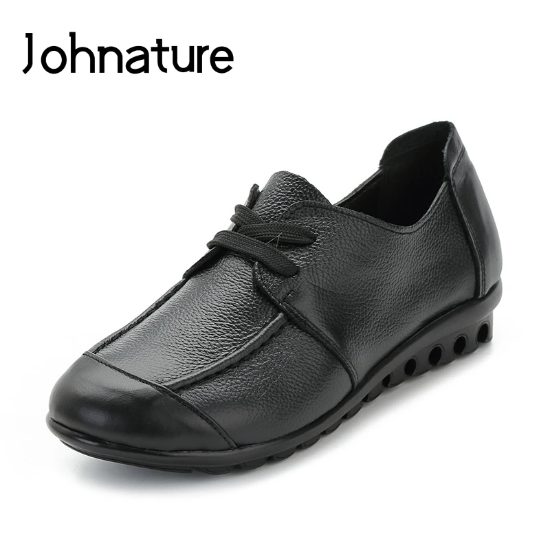

Johnature 2019 New Spring/autumn Round Toe Lace Up Sewing Retro Handmade Genuine Leather Comfortable Wedges Casual Shoes Pumps